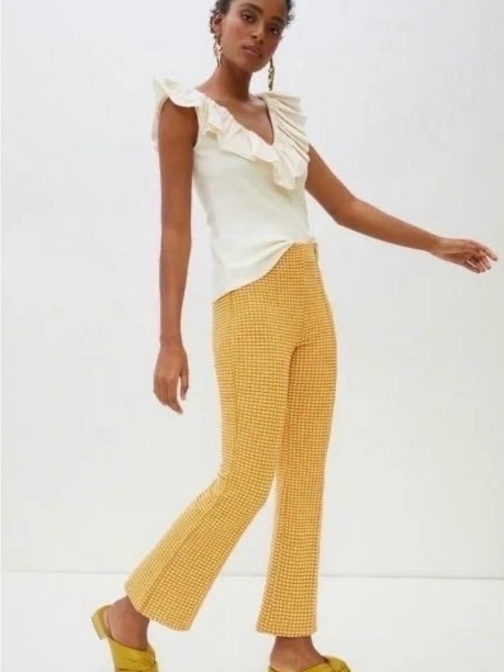 Maeve Gold & Cream Gingham knit kick flare Pants xl